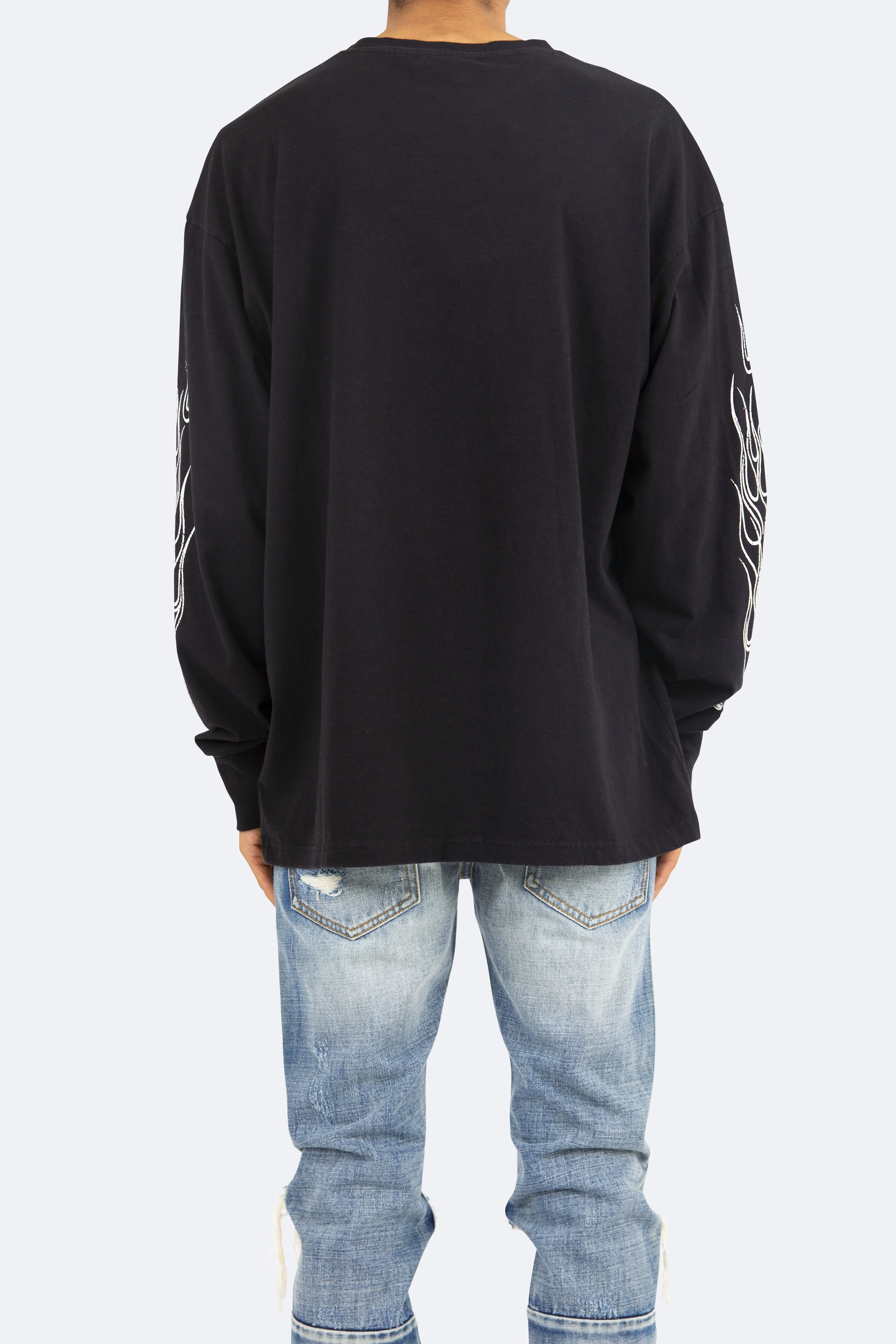 Flaming Skull L/S Tee - Black