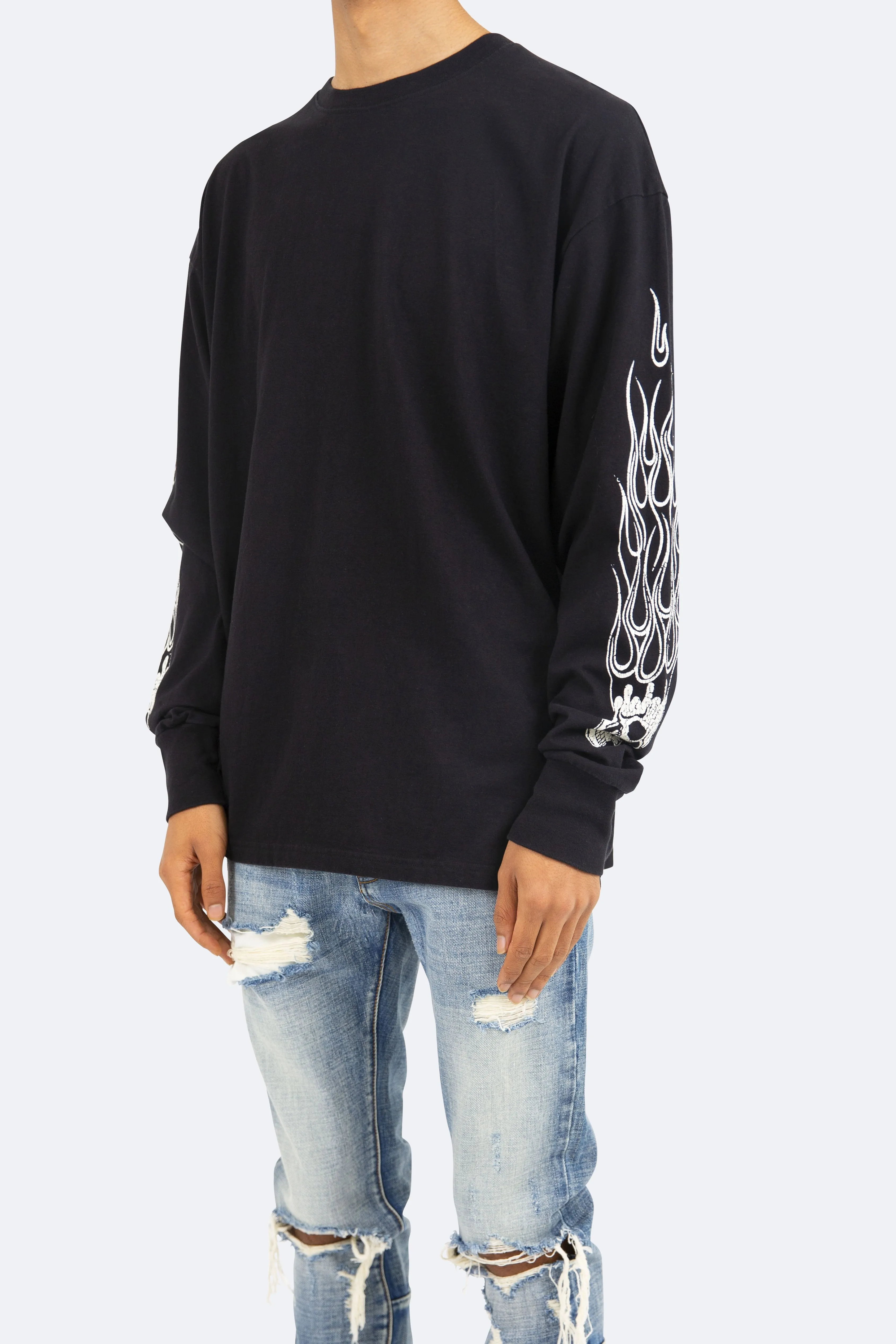 Flaming Skull L/S Tee - Black