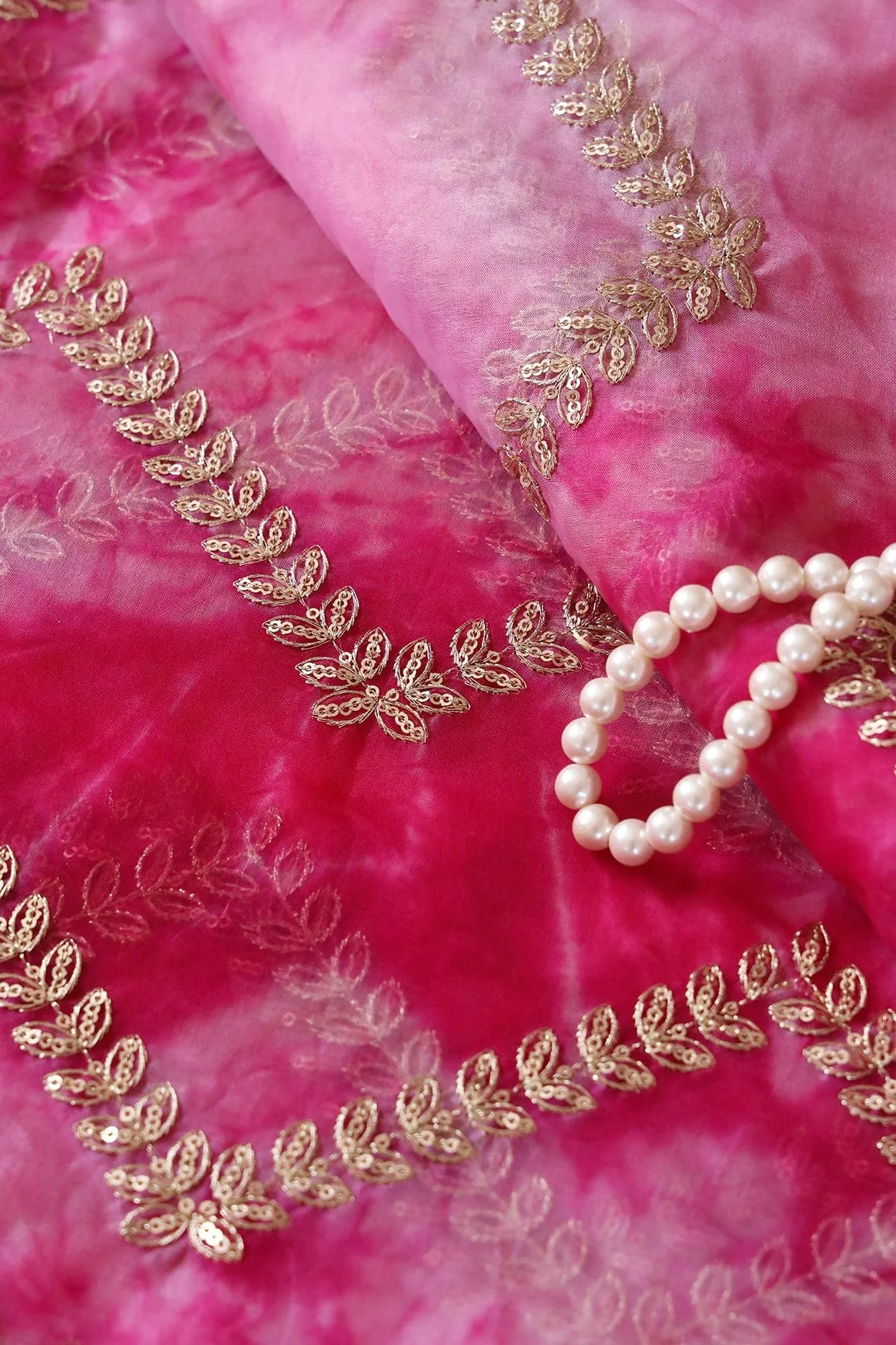 Fuchsia And Beige Unstitched Lehenga Set Fabric (3 Piece)