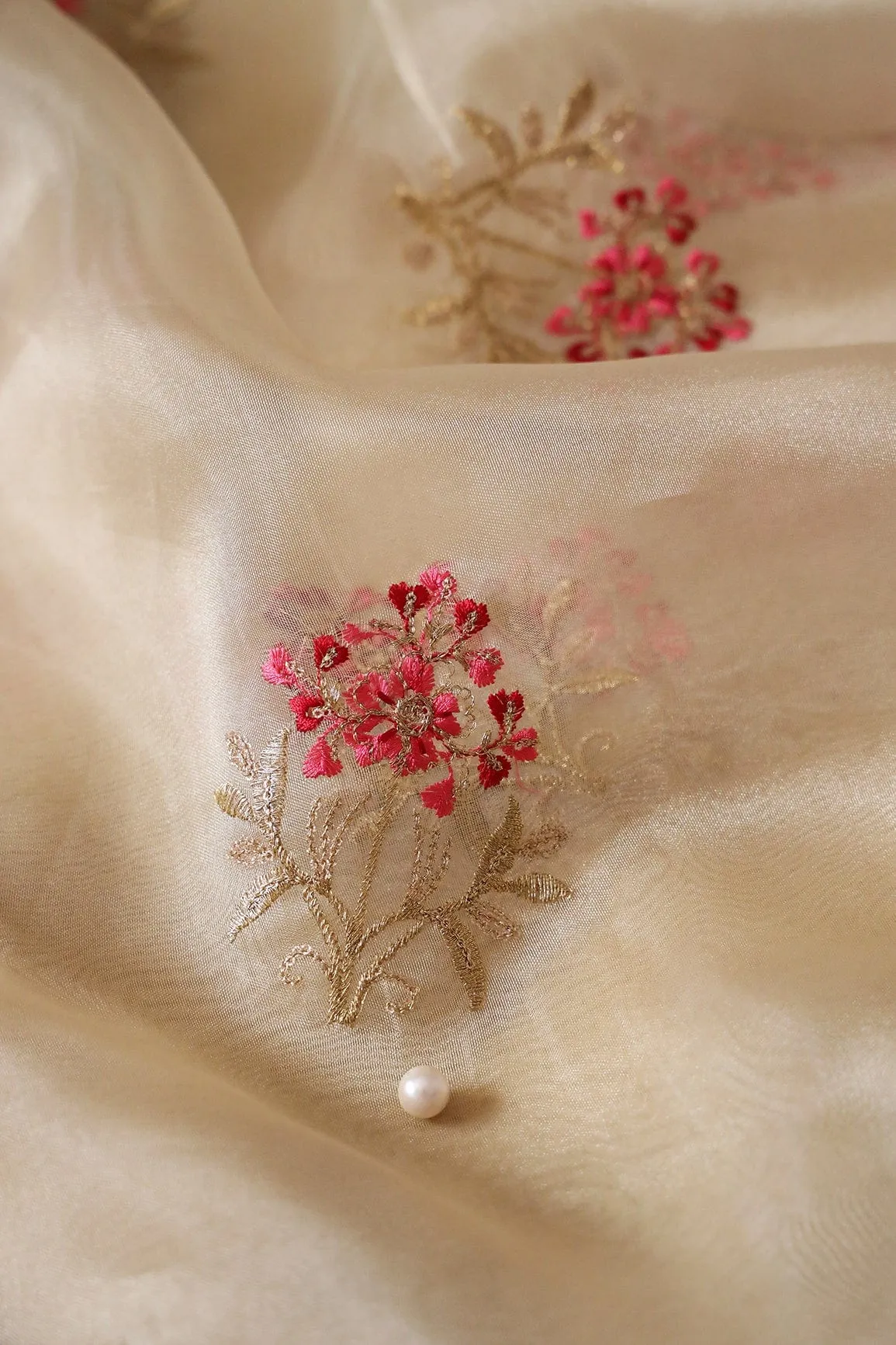 Fuchsia And Beige Unstitched Lehenga Set Fabric (3 Piece)