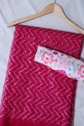 Fuchsia And White Saree set (2 Piece)