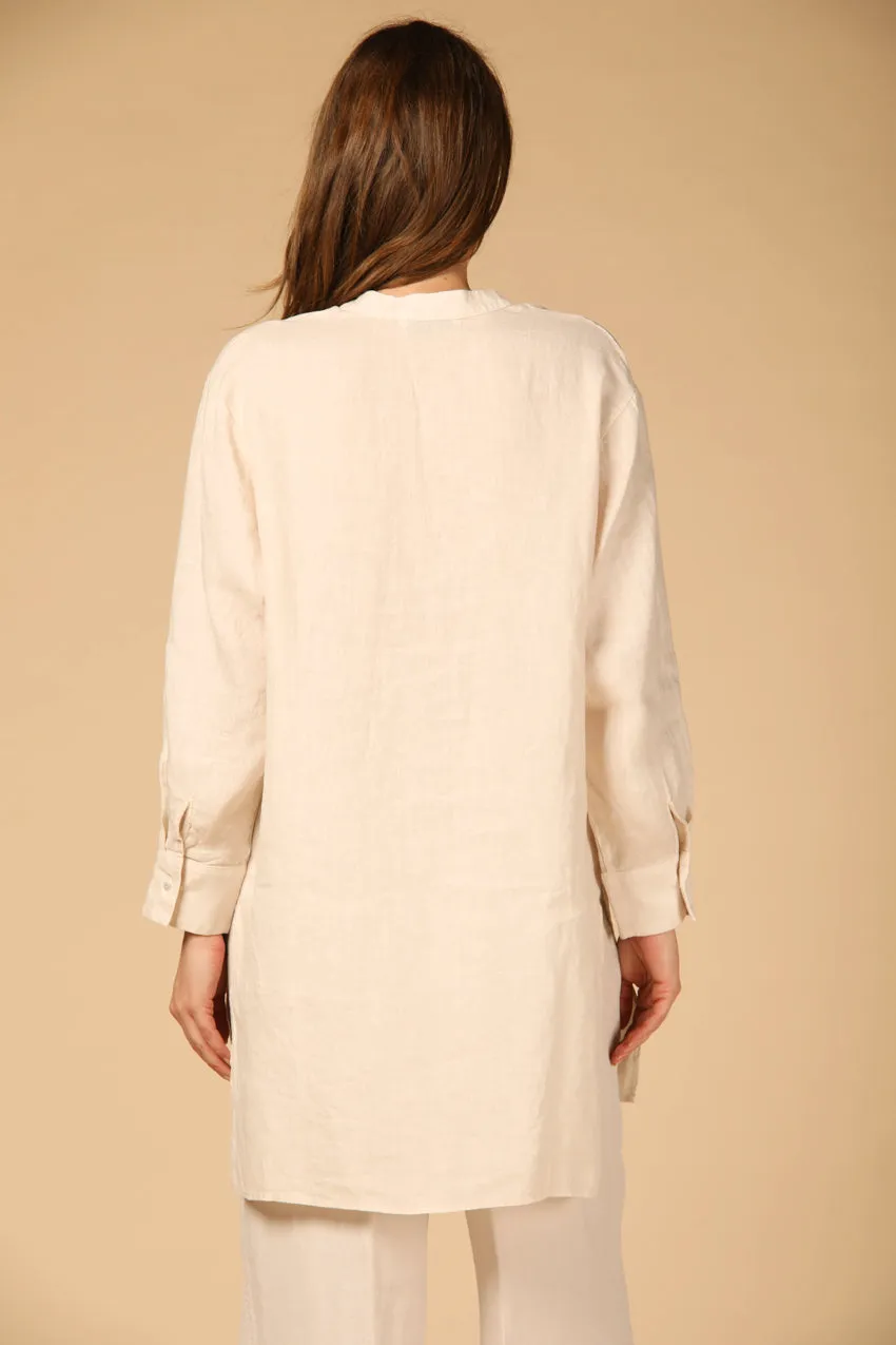 India  woman's long sleeve shirt in linen with korean collar