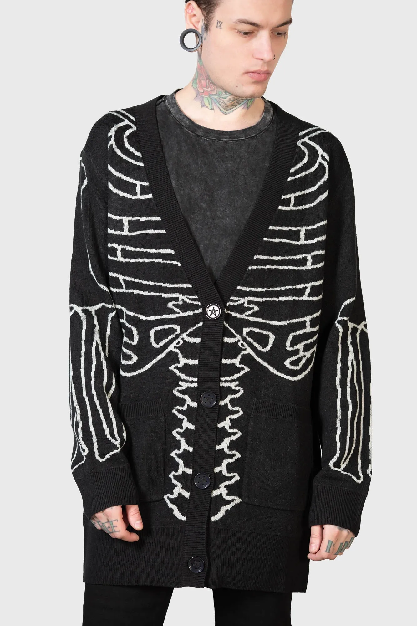 Killstar Your Remains Oversized Knit Cardigan Unisex Skeleton