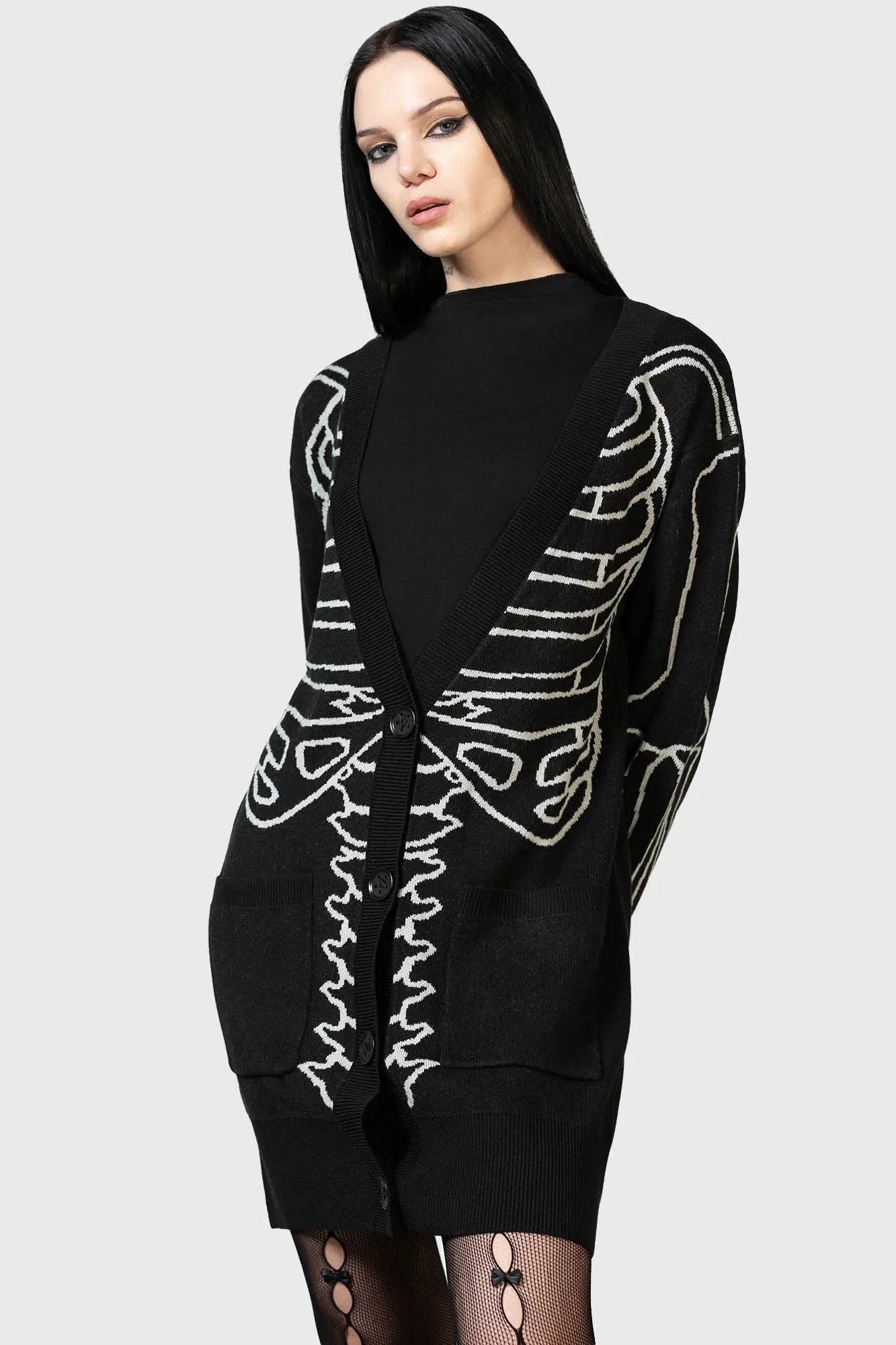 Killstar Your Remains Oversized Knit Cardigan Unisex Skeleton