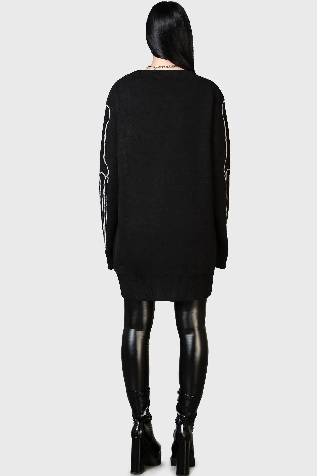 Killstar Your Remains Oversized Knit Cardigan Unisex Skeleton