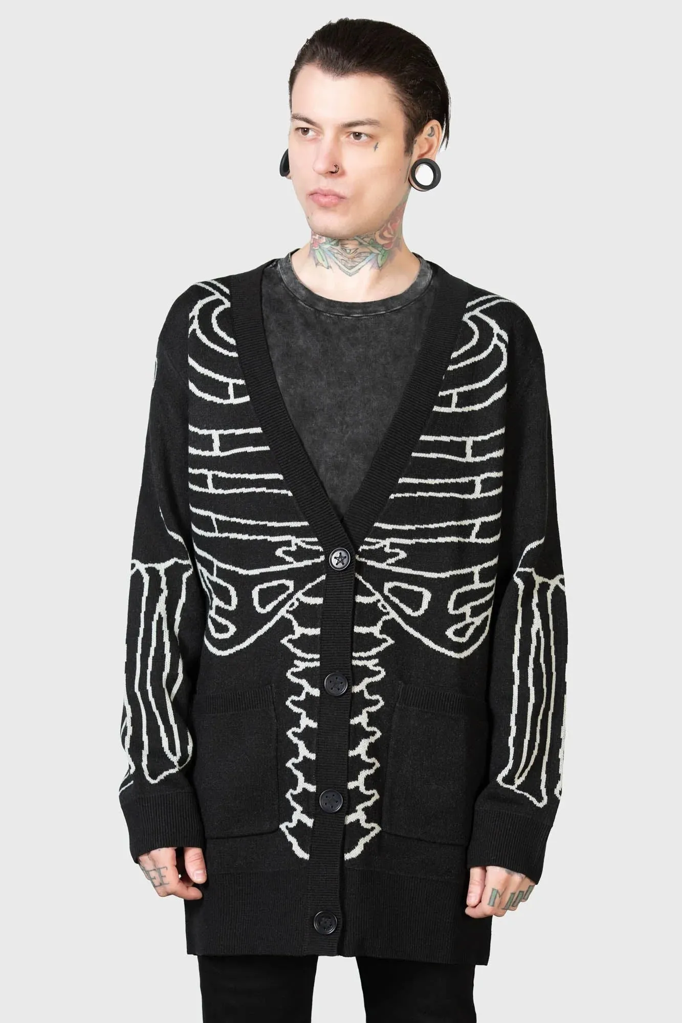 Killstar Your Remains Oversized Knit Cardigan Unisex Skeleton