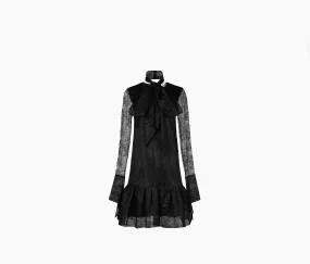 KNEE RUFFLE LACE DRESS BLACK 23ACRO030PA0474U9000