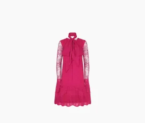 KNEE RUFFLE LACE DRESS FUCHSIA 23ACRO030PA0474U2741