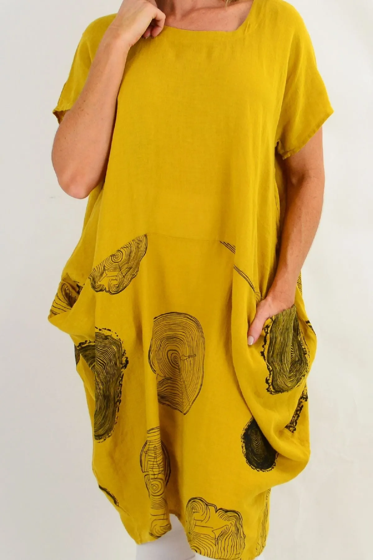 Mustard Short Sleeve Timeless Linen Tunic Dress