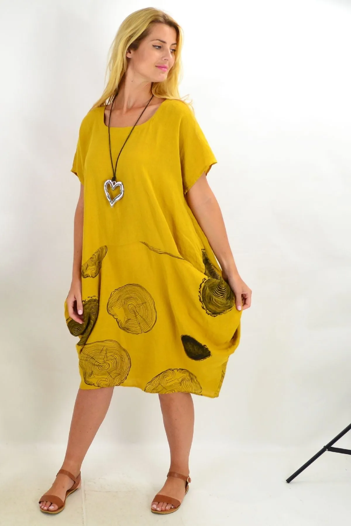 Mustard Short Sleeve Timeless Linen Tunic Dress