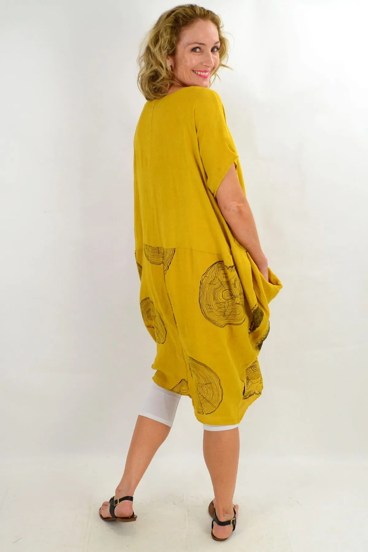 Mustard Short Sleeve Timeless Linen Tunic Dress