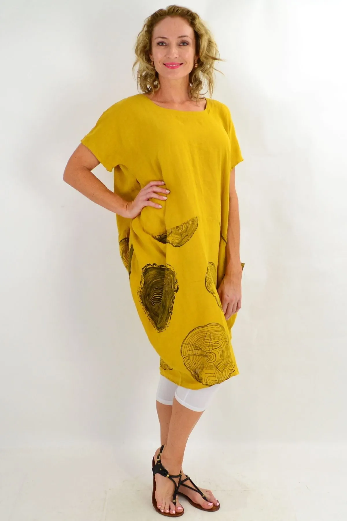 Mustard Short Sleeve Timeless Linen Tunic Dress
