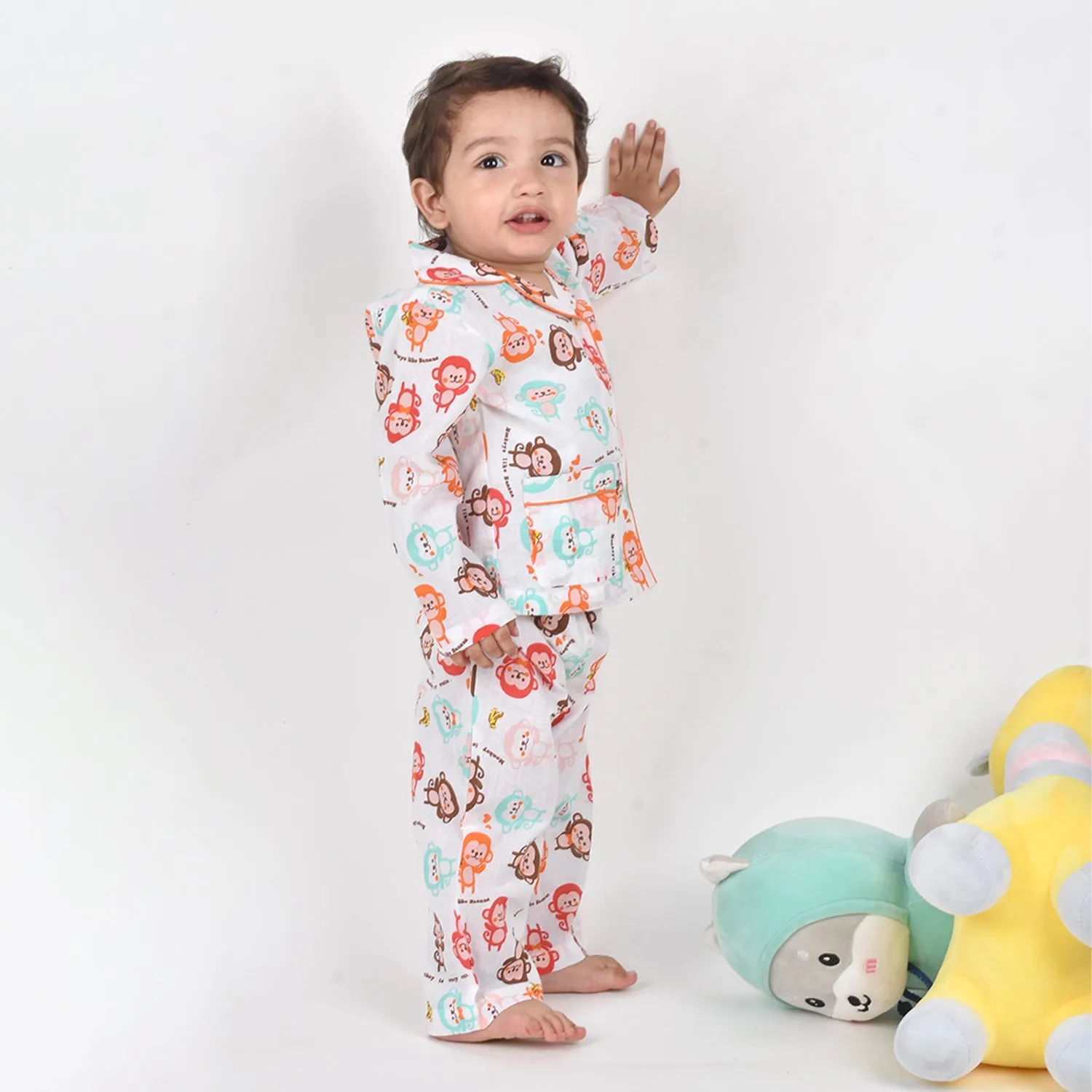 Organic Cotton Unisex Kids Pajama Set Combo | Night Suit | Sleepwear | Monkey
