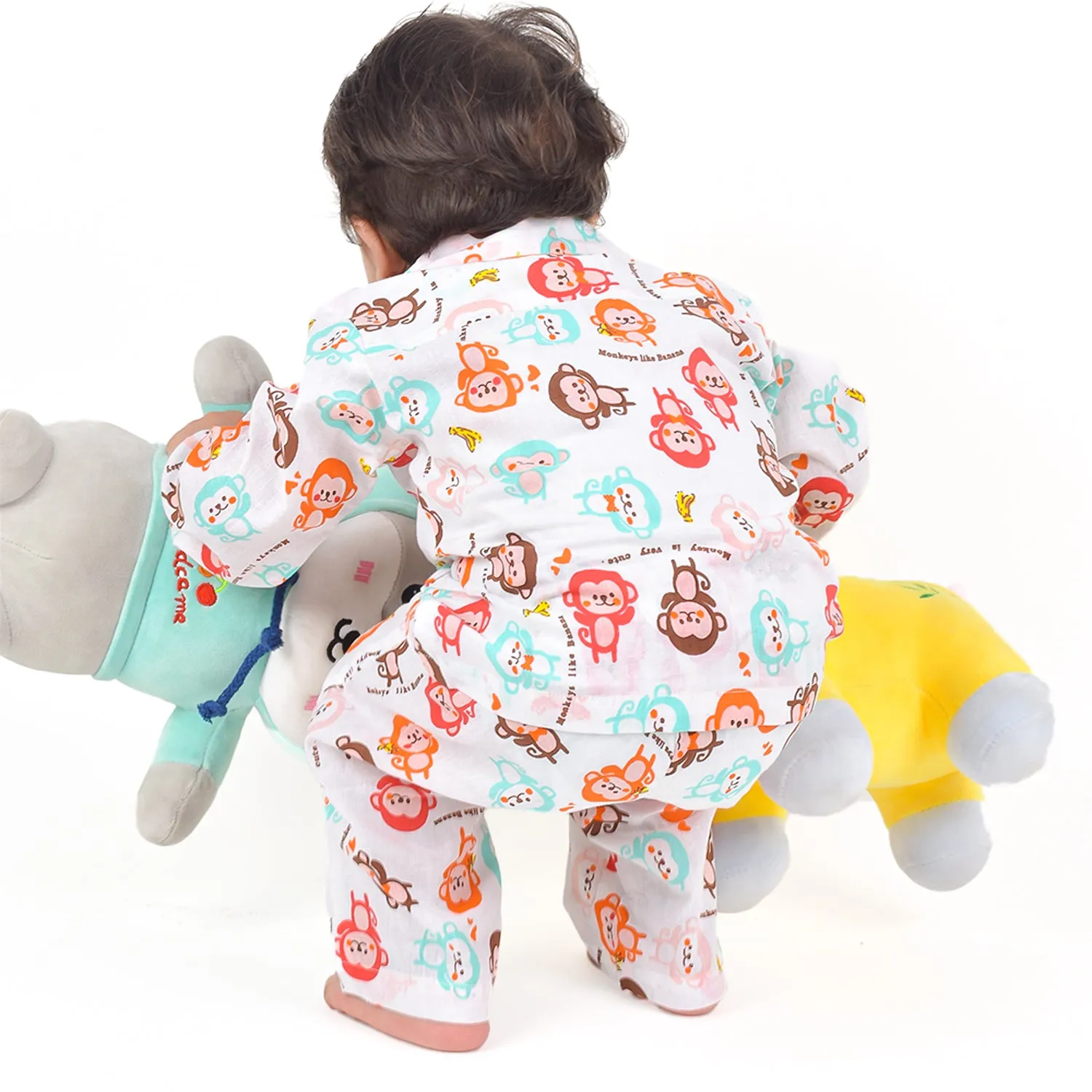 Organic Cotton Unisex Kids Pajama Set Combo | Night Suit | Sleepwear | Monkey