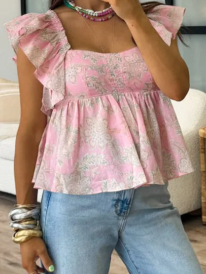 Palmetto Flutter Sleeve Top | FINAL SALE