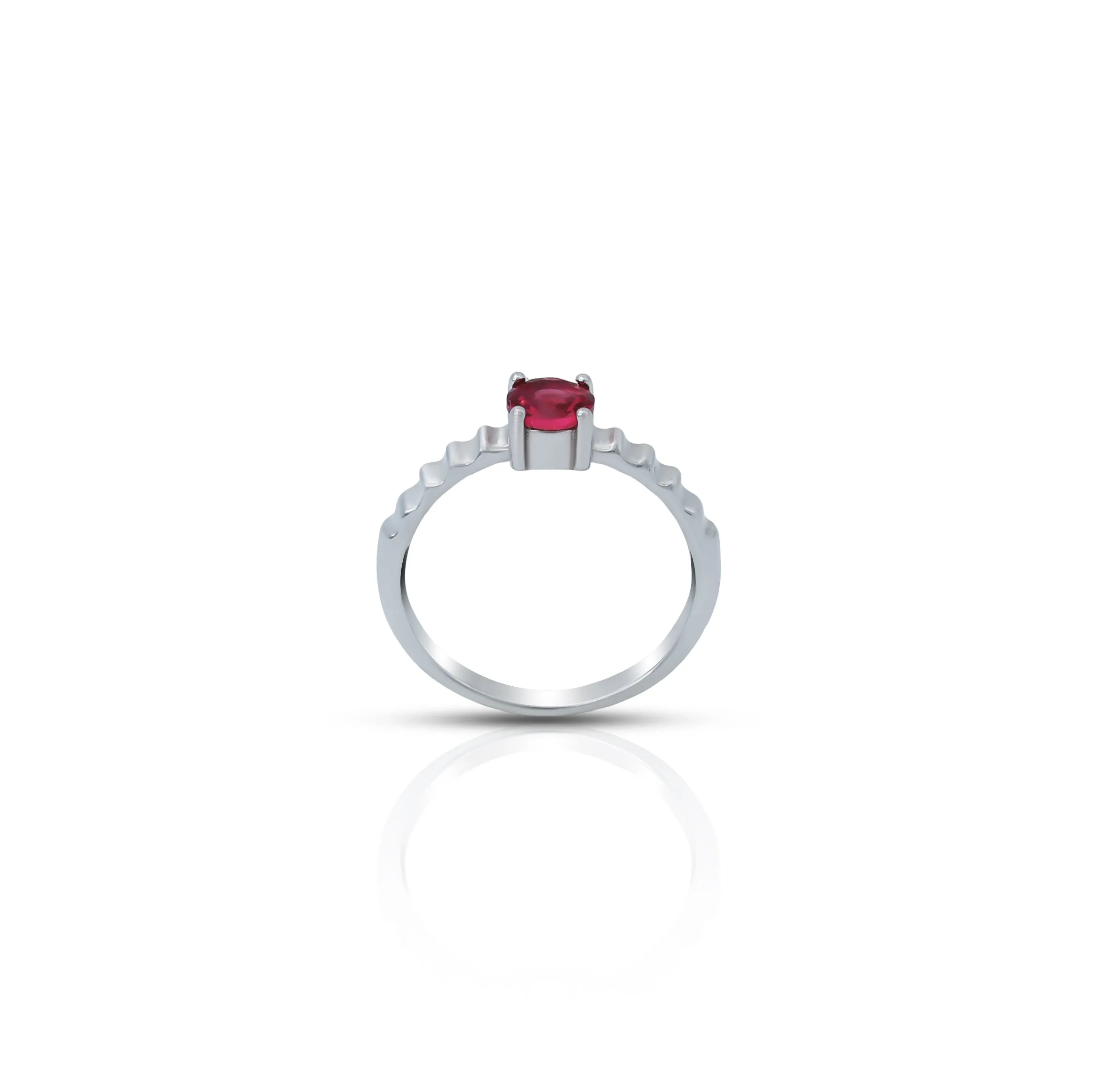 Round Ruby Stone Silver Ring