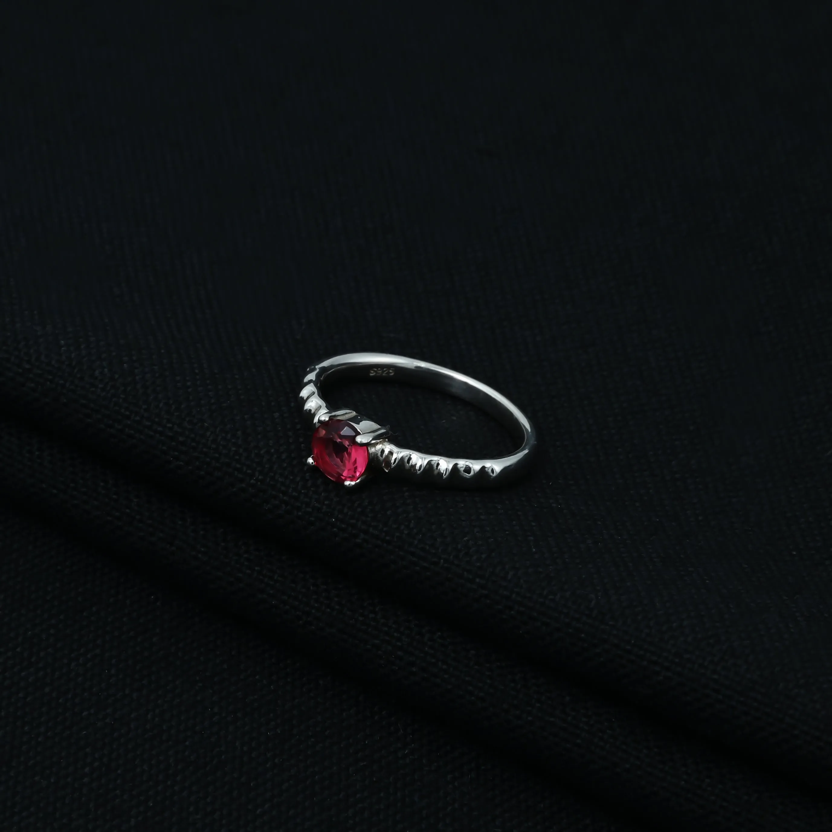 Round Ruby Stone Silver Ring
