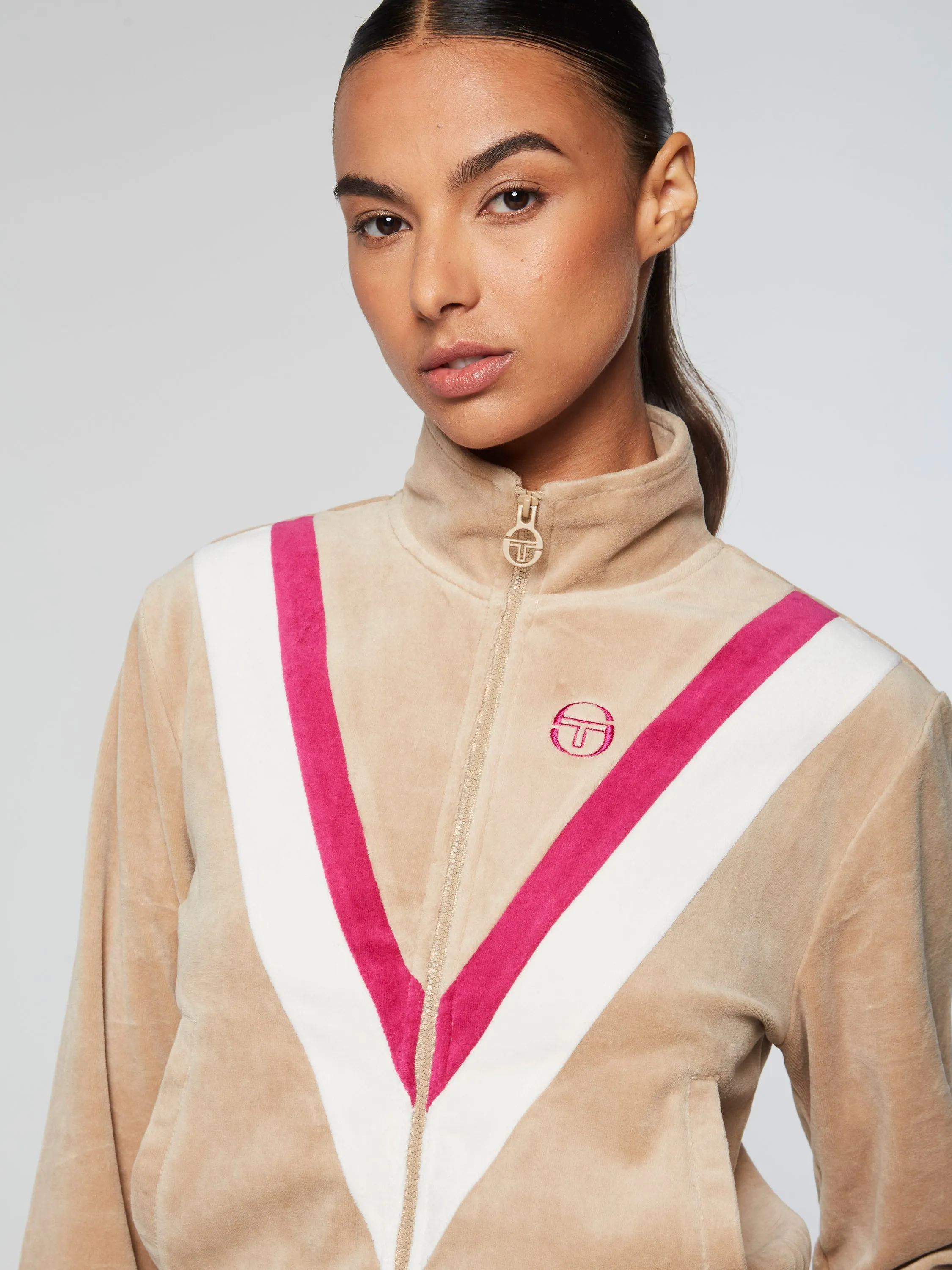 Sara Velour Track  Jacket- Humus