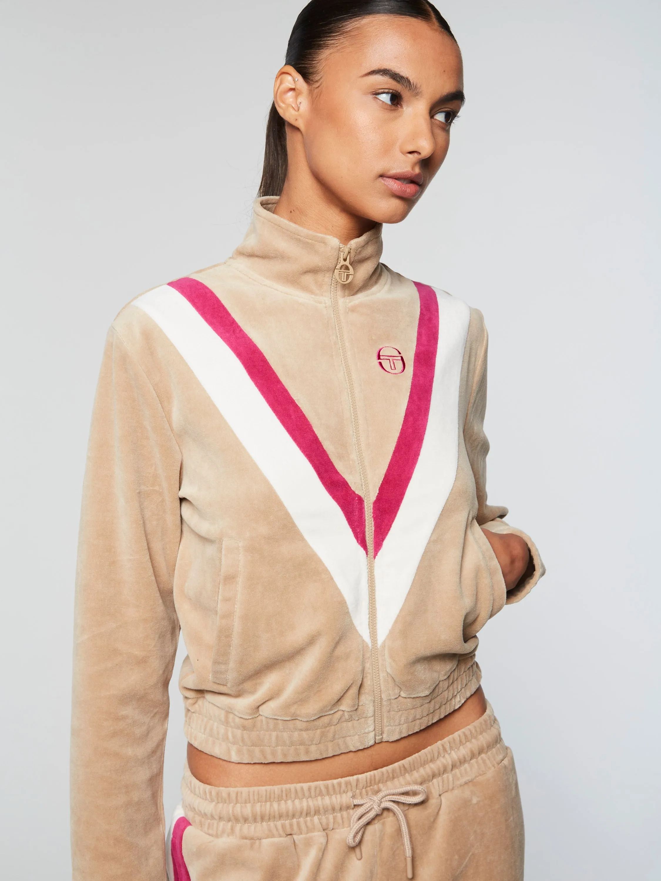 Sara Velour Track  Jacket- Humus