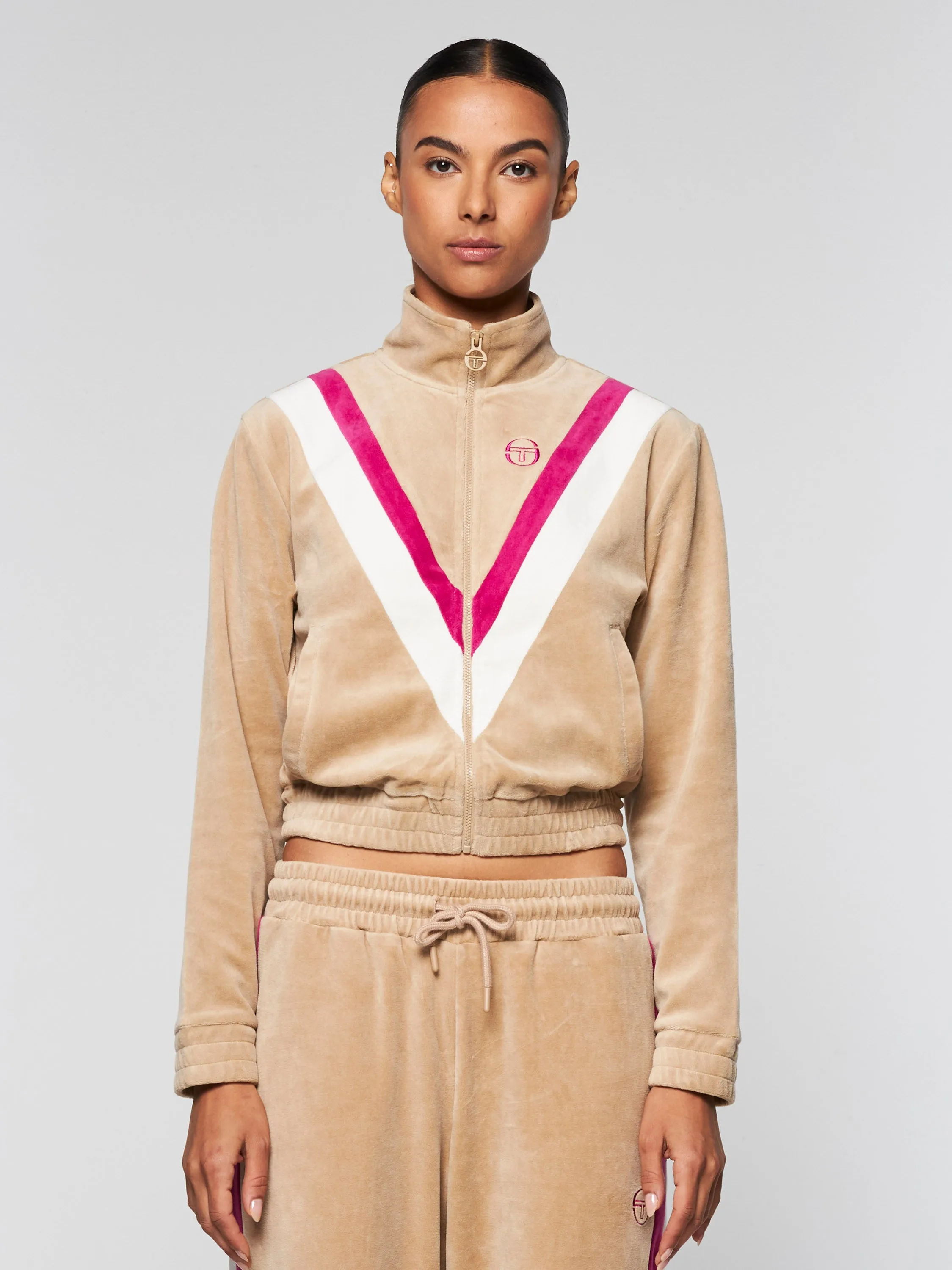 Sara Velour Track  Jacket- Humus