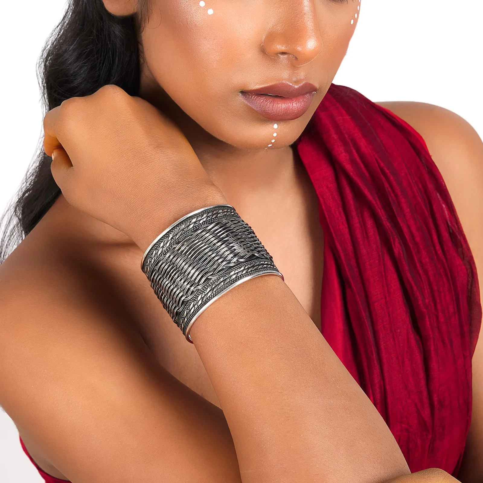 Teejh Charulata Silver Oxidised Cuff Bracelet