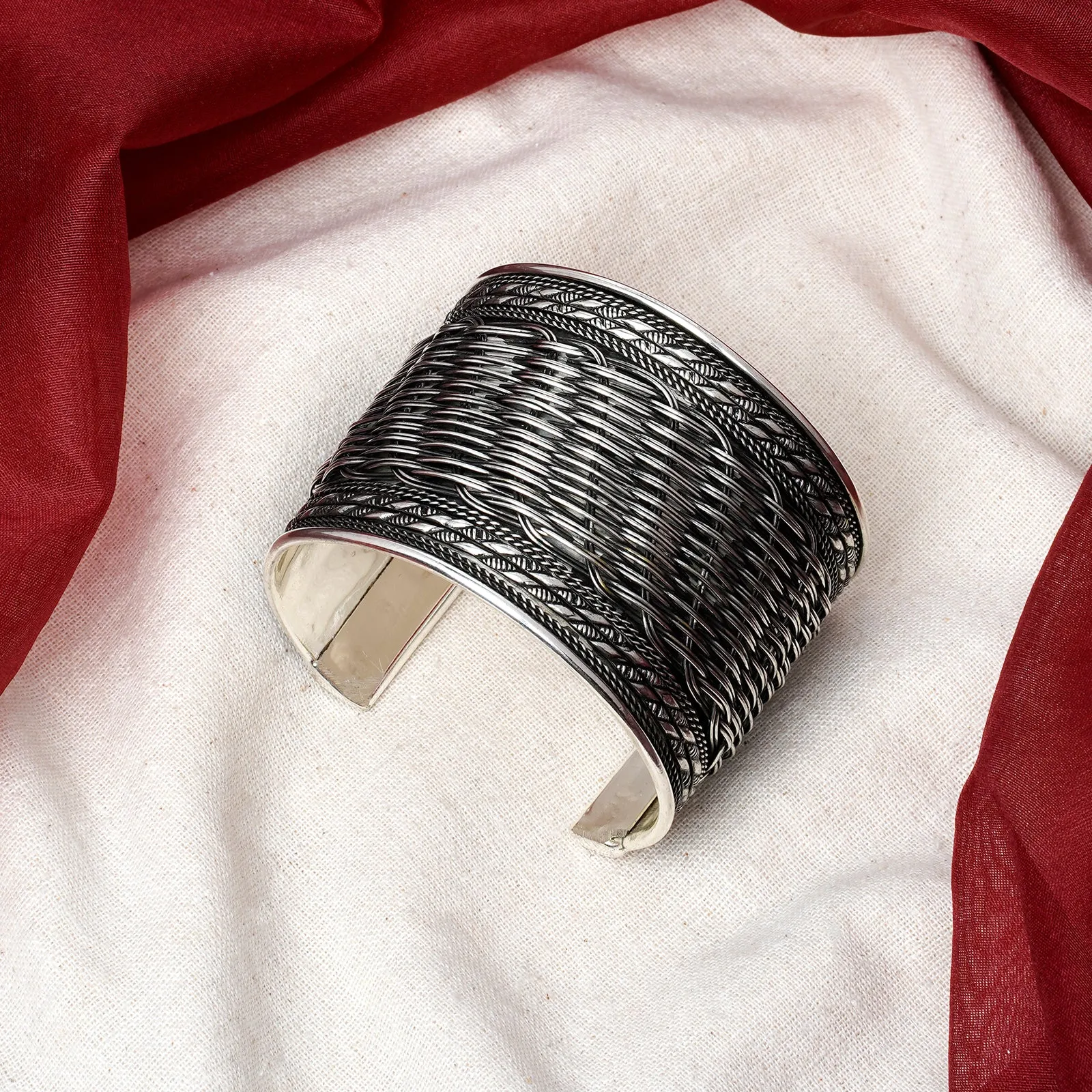 Teejh Charulata Silver Oxidised Cuff Bracelet