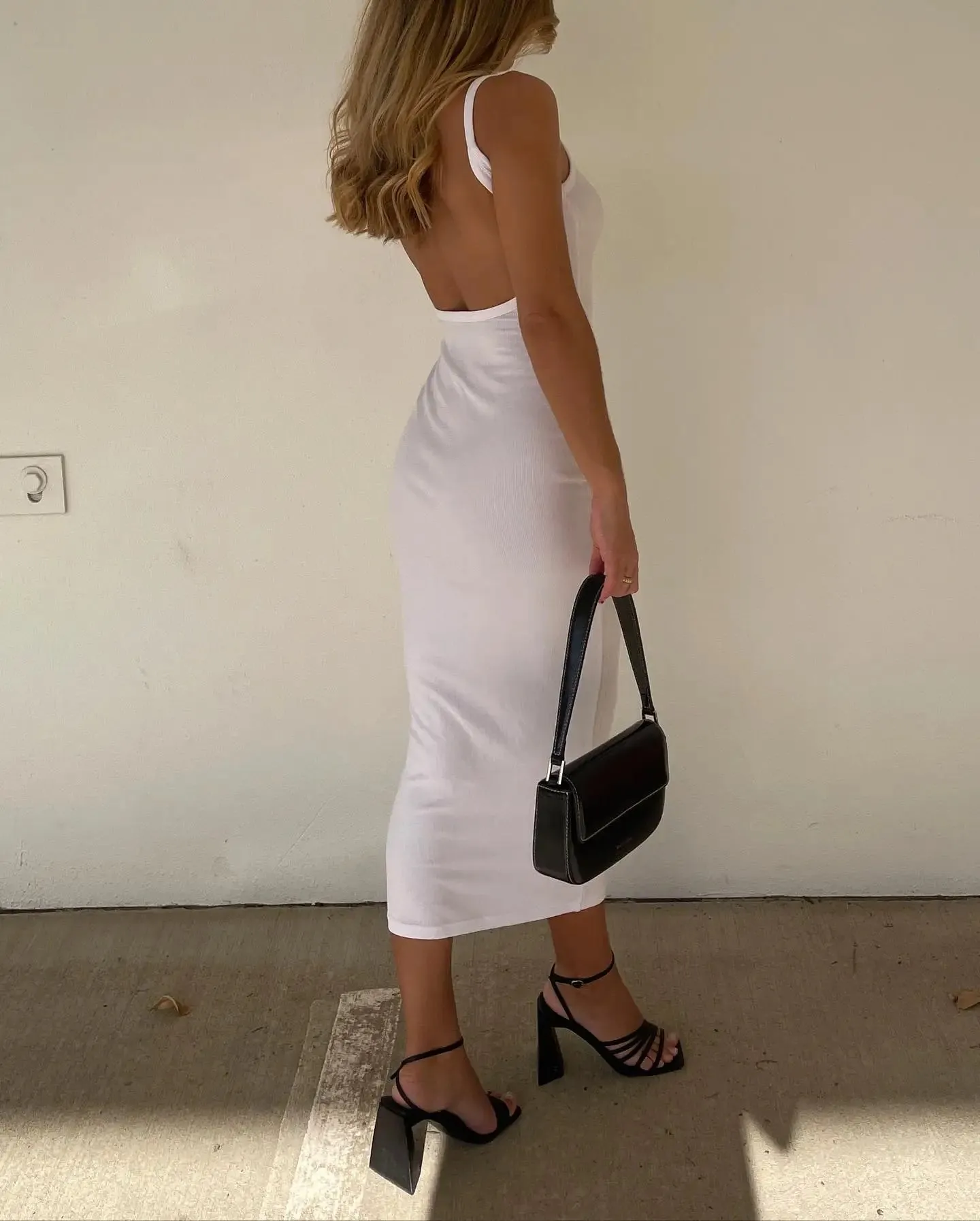 Women Cutout Backless Dress Sexy Sleeveless Split Cocktail Dresses Bodycon Spaghetti Strap Long Dress Party